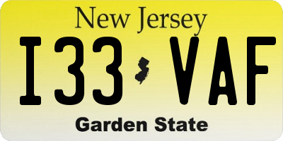 NJ license plate I33VAF