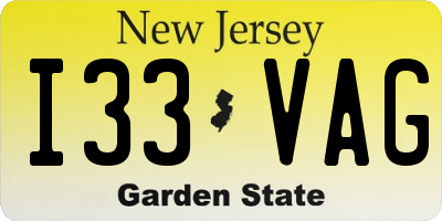 NJ license plate I33VAG
