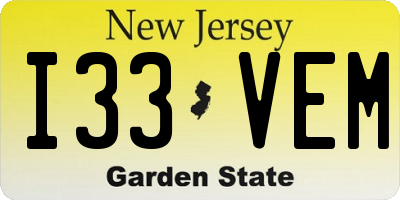 NJ license plate I33VEM