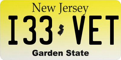 NJ license plate I33VET