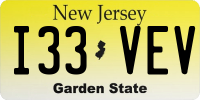 NJ license plate I33VEV