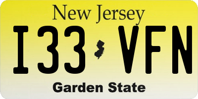 NJ license plate I33VFN