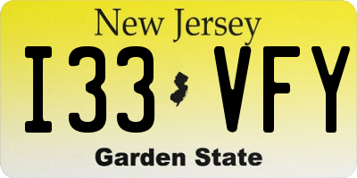 NJ license plate I33VFY
