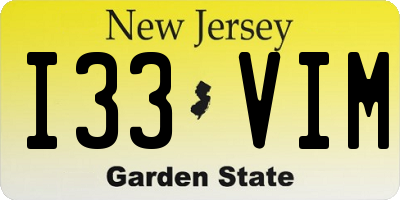 NJ license plate I33VIM