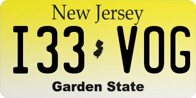 NJ license plate I33VOG