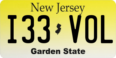 NJ license plate I33VOL