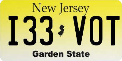 NJ license plate I33VOT