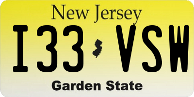 NJ license plate I33VSW