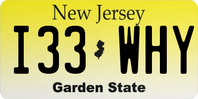 NJ license plate I33WHY
