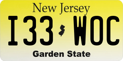 NJ license plate I33WOC