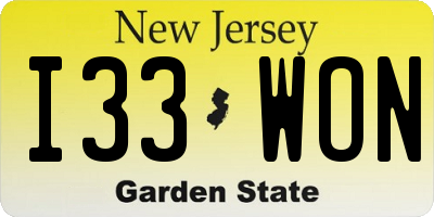 NJ license plate I33WON