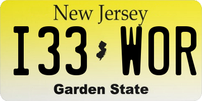 NJ license plate I33WOR