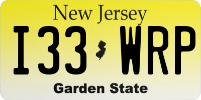 NJ license plate I33WRP