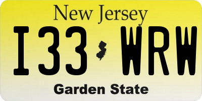 NJ license plate I33WRW