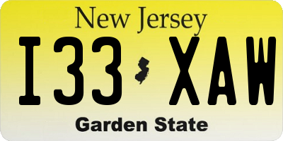 NJ license plate I33XAW