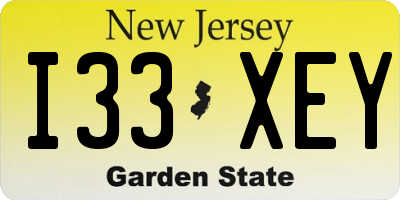 NJ license plate I33XEY