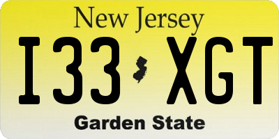 NJ license plate I33XGT