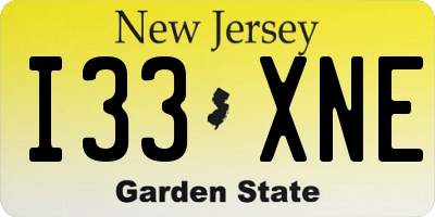 NJ license plate I33XNE