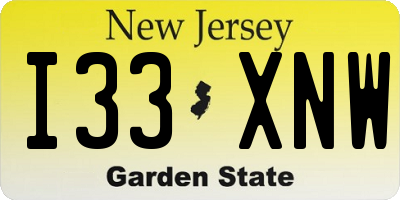 NJ license plate I33XNW