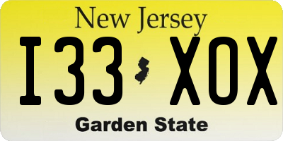 NJ license plate I33XOX