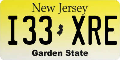 NJ license plate I33XRE