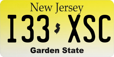 NJ license plate I33XSC