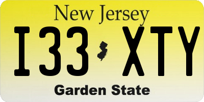 NJ license plate I33XTY