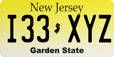 NJ license plate I33XYZ