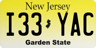 NJ license plate I33YAC