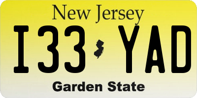 NJ license plate I33YAD