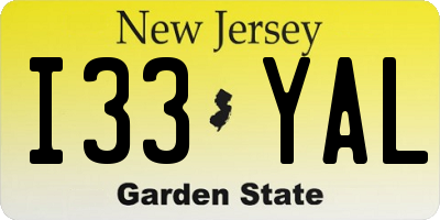 NJ license plate I33YAL