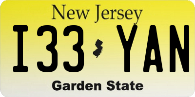 NJ license plate I33YAN