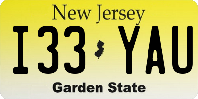 NJ license plate I33YAU