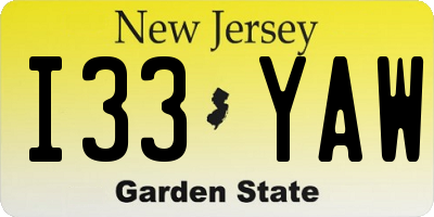 NJ license plate I33YAW