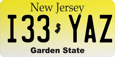 NJ license plate I33YAZ