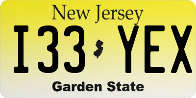 NJ license plate I33YEX