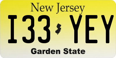NJ license plate I33YEY