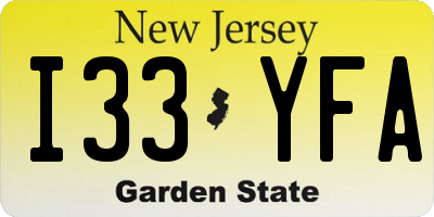 NJ license plate I33YFA