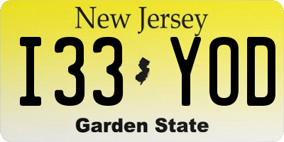 NJ license plate I33YOD