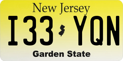 NJ license plate I33YQN