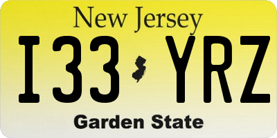 NJ license plate I33YRZ