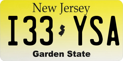 NJ license plate I33YSA