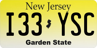 NJ license plate I33YSC