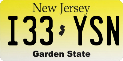 NJ license plate I33YSN