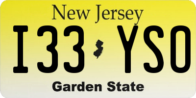 NJ license plate I33YSO