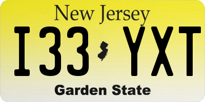 NJ license plate I33YXT