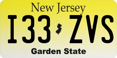 NJ license plate I33ZVS
