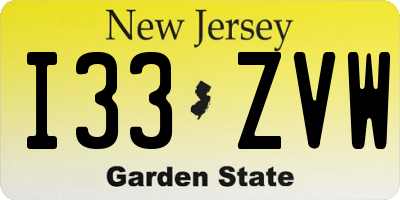 NJ license plate I33ZVW