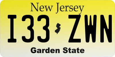 NJ license plate I33ZWN