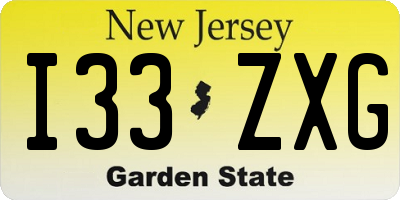 NJ license plate I33ZXG